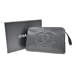 CHANEL CC Logo Mini Pouch Bag Grained Calfskin Leather Black GHW France 34KB454
